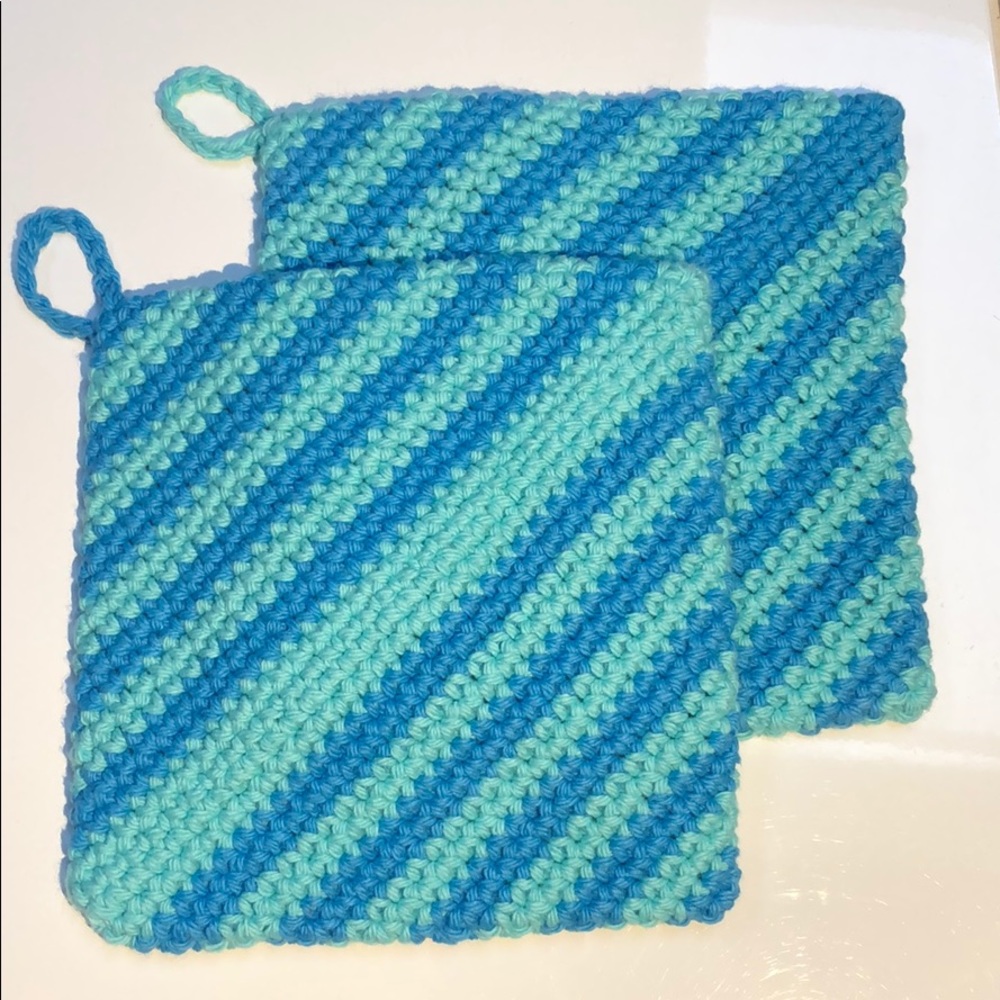 Cotton potholders set of 2 handmade double thick